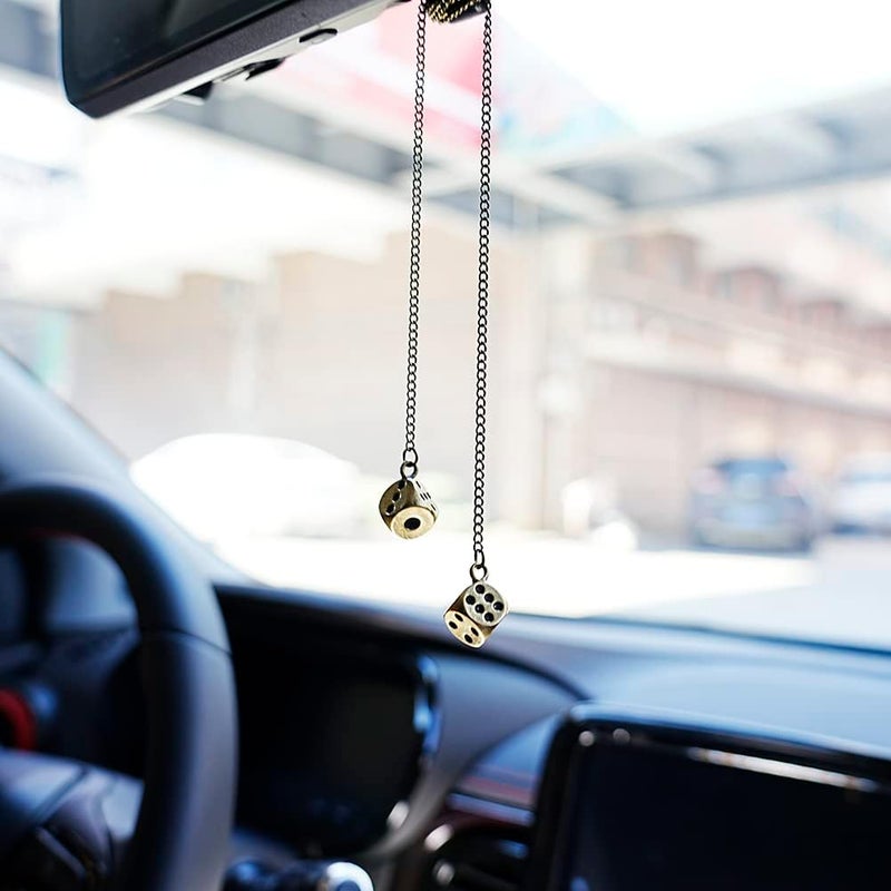 AMIORO Creative Hanging Dice with Dots Car Metal Pendant Rear View Mirrors Charms Ornament (Brass) - Image 2